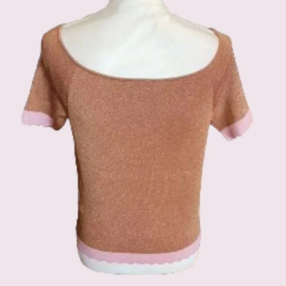 Kate‎ Spade Metallic Brown and Pink Short Sleeve Elegant Sweater - in Size Large